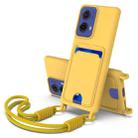 For Motorola Moto G85 / S50 Neo Integrated Card Bag Solid Color Liquid Silicone Phone Case Gen2 with Short Lanyard(Yellow) - 1