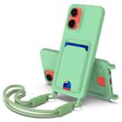 For Motorola Moto G35 5G Integrated Card Bag Solid Color Liquid Silicone Phone Case Gen2 with Short Lanyard(Green) - 1
