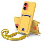 For Motorola Moto G35 5G Integrated Card Bag Solid Color Liquid Silicone Phone Case Gen2 with Short Lanyard(Yellow) - 1