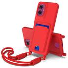 For Motorola Moto G55 5G Integrated Card Bag Solid Color Liquid Silicone Phone Case Gen2 with Short Lanyard(Red) - 1