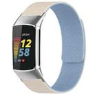 For Fitbit Charge 5 / Charge 6 xDfind Litchi Texture Magnetic Silicone Watch Band(White Blue) - 1