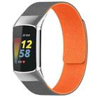 For Fitbit Charge 5 / Charge 6 xDfind Litchi Texture Magnetic Silicone Watch Band(Grey Orange) - 1