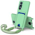 For Realme C65 4G Integrated Card Bag Solid Color Liquid Silicone Phone Case Gen2 with Short Lanyard(Green) - 1