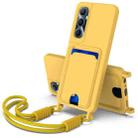 For Realme C65 4G Integrated Card Bag Solid Color Liquid Silicone Phone Case Gen2 with Short Lanyard(Yellow) - 1