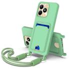 For Realme Narzo N53 / Note 50 4G Integrated Card Bag Solid Color Liquid Silicone Phone Case Gen2 with Short Lanyard(Green) - 1