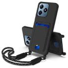 For Realme Note 60 / C63 4G / C61 4G Integrated Card Bag Solid Color Liquid Silicone Phone Case Gen2 with Short Lanyard(Black) - 1