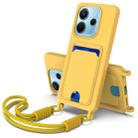 For Redmi Note 14 4G 163.25mm Integrated Card Bag Solid Color Liquid Silicone Phone Case Gen2 with Short Lanyard(Yellow) - 1