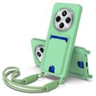 For Redmi 14C 4G / 14R 5G / A4 5G Integrated Card Bag Solid Color Liquid Silicone Phone Case Gen2 with Short Lanyard(Green) - 1