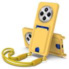For Redmi 14C 4G / 14R 5G / A4 5G Integrated Card Bag Solid Color Liquid Silicone Phone Case Gen2 with Short Lanyard(Yellow) - 1
