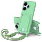 For Redmi 13 4G / 13 5G / Note 13R 5G Integrated Card Bag Solid Color Liquid Silicone Phone Case Gen2 with Short Lanyard(Green) - 1