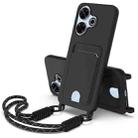 For Redmi 13 4G / 13 5G / Note 13R 5G Integrated Card Bag Solid Color Liquid Silicone Phone Case Gen2 with Short Lanyard(Black) - 1