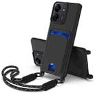 For Redmi 13C 4G / 13C 5G / 13R 5G Integrated Card Bag Solid Color Liquid Silicone Phone Case Gen2 with Short Lanyard(Black) - 1