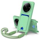 For Redmi A3 4G / A3x 4G / Poco C61 Integrated Card Bag Solid Color Liquid Silicone Phone Case Gen2 with Short Lanyard(Green) - 1
