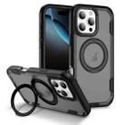 For iPhone 16 Pro Max Defend Rugged Gear Holder MagSafe Phone Case(Black + Transparent Grey) - 1