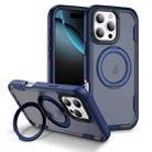 For iPhone 16 Pro Max Defend Rugged Gear Holder MagSafe Phone Case(Blue + Transparent Blue) - 1