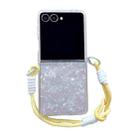 For Samsung Galaxy Z Flip7 5G Pearlescent Shell Texture Side Buckle Phone Case with Rainbow Bracelet(White) - 1