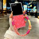 For Samsung Galaxy Z Flip7 5G Pearlescent Shell Texture Side Buckle Phone Case with Rainbow Bracelet(Red) - 2
