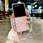 For Samsung Galaxy Z Flip7 5G Pearlescent Shell Texture Side Buckle Phone Case with Rainbow Bracelet(Pink) - 2