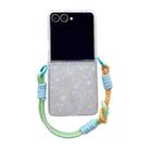 For Samsung Galaxy Z Flip7 5G Pearlescent Shell Texture Side Buckle Phone Case with Rainbow Bracelet(Beige) - 1