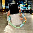For Samsung Galaxy Z Flip7 5G Pearlescent Shell Texture Side Buckle Phone Case with Rainbow Bracelet(Beige) - 2