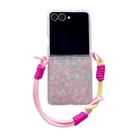 For Samsung Galaxy Z Flip7 5G Pearlescent Shell Texture Side Buckle Phone Case with Rainbow Bracelet(Pink Green) - 1