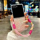 For Samsung Galaxy Z Flip7 5G Pearlescent Shell Texture Side Buckle Phone Case with Rainbow Bracelet(Pink Green) - 2