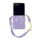 For Samsung Galaxy Z Flip7 5G Pearlescent Shell Texture Side Buckle Phone Case with Rainbow Bracelet(Purple) - 1