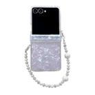 For Samsung Galaxy Z Flip7 5G Three Parts Pearlescent Shell Texture Phone Case with Bracelet(White) - 1