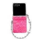 For Samsung Galaxy Z Flip7 5G Three Parts Pearlescent Shell Texture Phone Case with Bracelet(Red) - 1