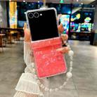 For Samsung Galaxy Z Flip7 5G Three Parts Pearlescent Shell Texture Phone Case with Bracelet(Red) - 2
