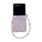 For Samsung Galaxy Z Flip7 5G Three Parts Pearlescent Shell Texture Phone Case with Bracelet(Pink) - 1