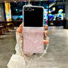 For Samsung Galaxy Z Flip7 5G Three Parts Pearlescent Shell Texture Phone Case with Bracelet(Pink) - 2