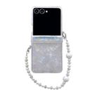 For Samsung Galaxy Z Flip7 5G Three Parts Pearlescent Shell Texture Phone Case with Bracelet(Beige) - 1