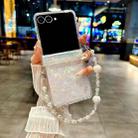 For Samsung Galaxy Z Flip7 5G Three Parts Pearlescent Shell Texture Phone Case with Bracelet(Beige) - 2