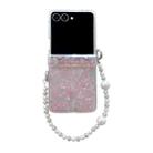 For Samsung Galaxy Z Flip7 5G Three Parts Pearlescent Shell Texture Phone Case with Bracelet(Pink Green) - 1