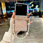 For Samsung Galaxy Z Flip7 5G Three Parts Pearlescent Shell Texture Phone Case with Bracelet(Pink Green) - 2
