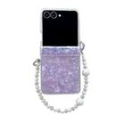 For Samsung Galaxy Z Flip7 5G Three Parts Pearlescent Shell Texture Phone Case with Bracelet(Purple) - 1