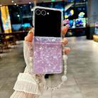 For Samsung Galaxy Z Flip7 5G Three Parts Pearlescent Shell Texture Phone Case with Bracelet(Purple) - 2