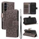 For Samsung Galaxy S25 FE 5G Embossed Sunflower Pattern Flip Leather Phone Case(Grey) - 1