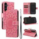 For Samsung Galaxy S25 FE 5G Embossed Sunflower Pattern Flip Leather Phone Case(Pink) - 1