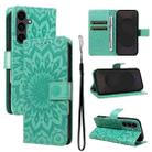 For Samsung Galaxy S25 FE 5G Embossed Sunflower Pattern Flip Leather Phone Case(Green) - 1