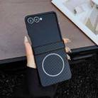 For Samsung Galaxy Z Flip7 Three Parts Carbon Fiber Texture MagSafe Phone Case(Dark Blue) - 1