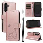 For Samsung Galaxy S25 FE 5G Adorable Cat Embossed Pattern Flip Leather Phone Case(Rose Gold) - 1