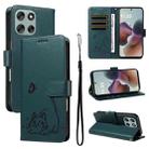 For Motorola Moto G56 5G Adorable Cat Embossed Pattern Flip Leather Phone Case(Dark Green) - 1