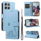 For Motorola Moto G56 5G Adorable Cat Embossed Pattern Flip Leather Phone Case(Sky Blue) - 1