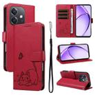 For OPPO A5x 5G Global Adorable Cat Embossed Pattern Flip Leather Phone Case(Red) - 1