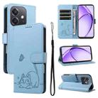 For OPPO A5x 5G Global Adorable Cat Embossed Pattern Flip Leather Phone Case(Sky Blue) - 1