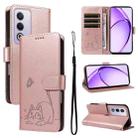 For OPPO K12x 5G Global Adorable Cat Embossed Pattern Flip Leather Phone Case(Rose Gold) - 1