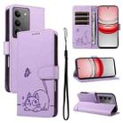 For Realme 14x 5G Global Adorable Cat Embossed Pattern Flip Leather Phone Case(Purple) - 1
