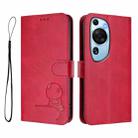 For Huawei P60 Art Litter Panda Embossing RFID Leather Phone Case with Lanyard(Rose Red) - 2